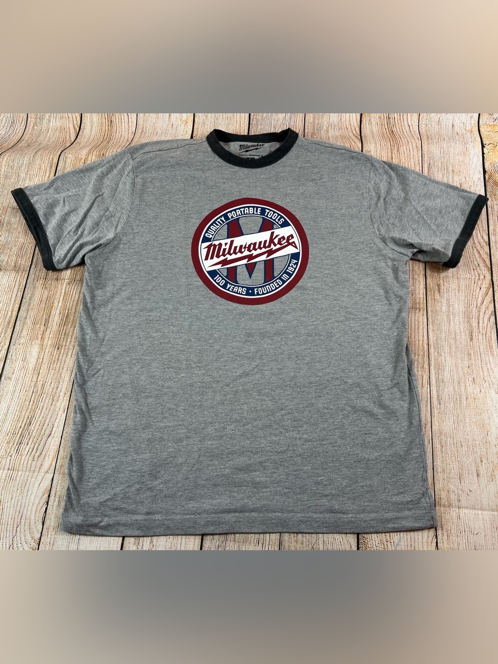 Mens Milwaukee Tools 100 Years Ringer T Shirt Gray Size Large